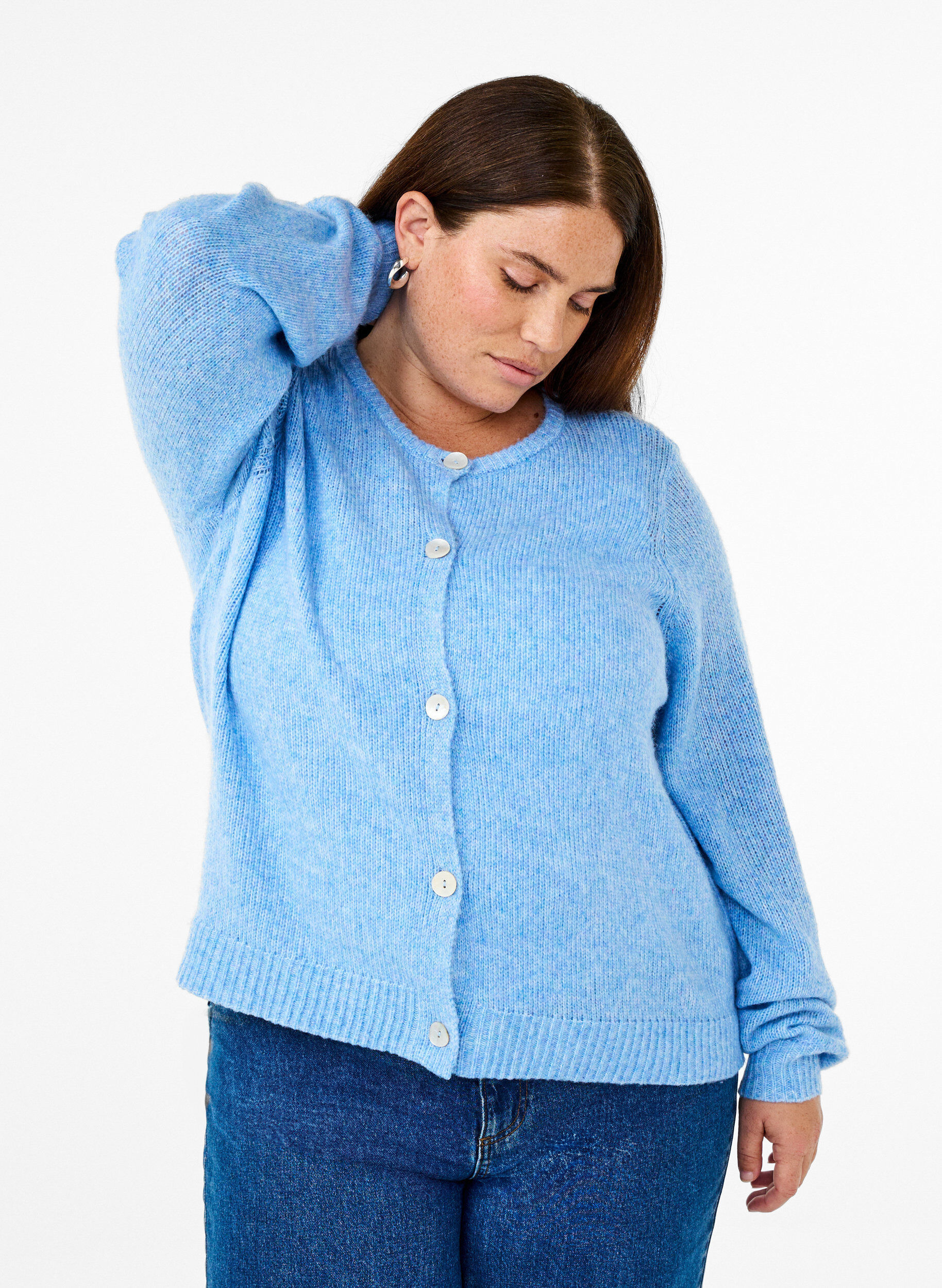 Zizzifashion Knitted cardigan with wool and buttons, Della R. Blue Mel., Model image number 0