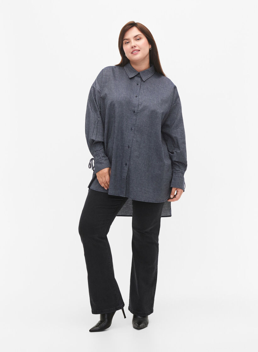 Shirt with tie detail on the sleeve, Navy Stripe, Model image number 3