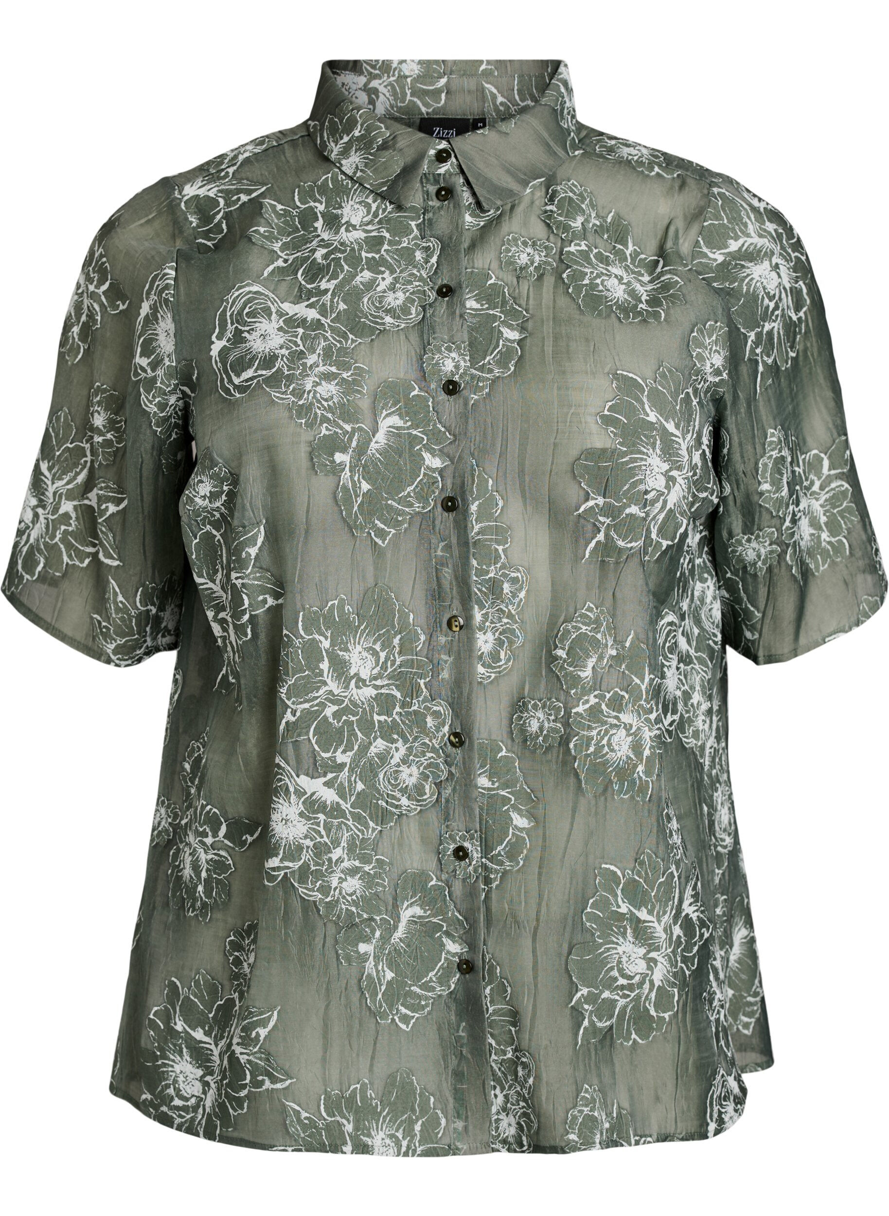 Zizzifashion Sheer shirt blouse with floral print, Green, Packshot image number 0