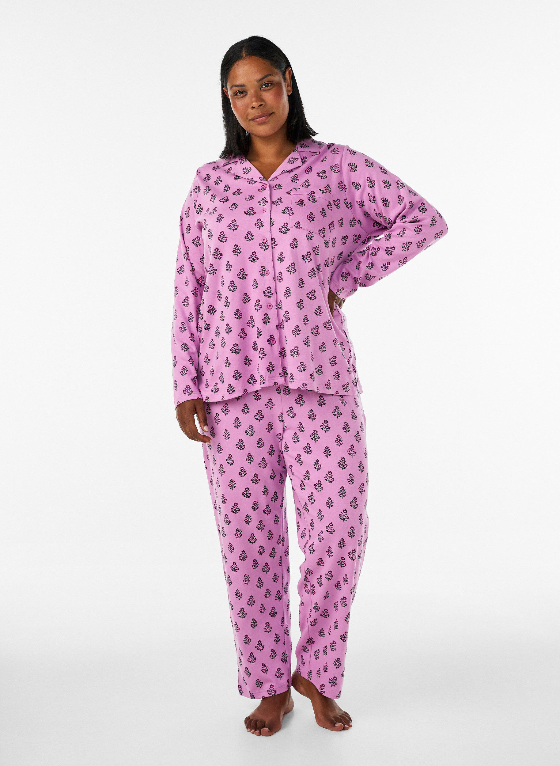 ZizzifashionCotton pyjama shirt with chest pocket, Rose, Model image number 1