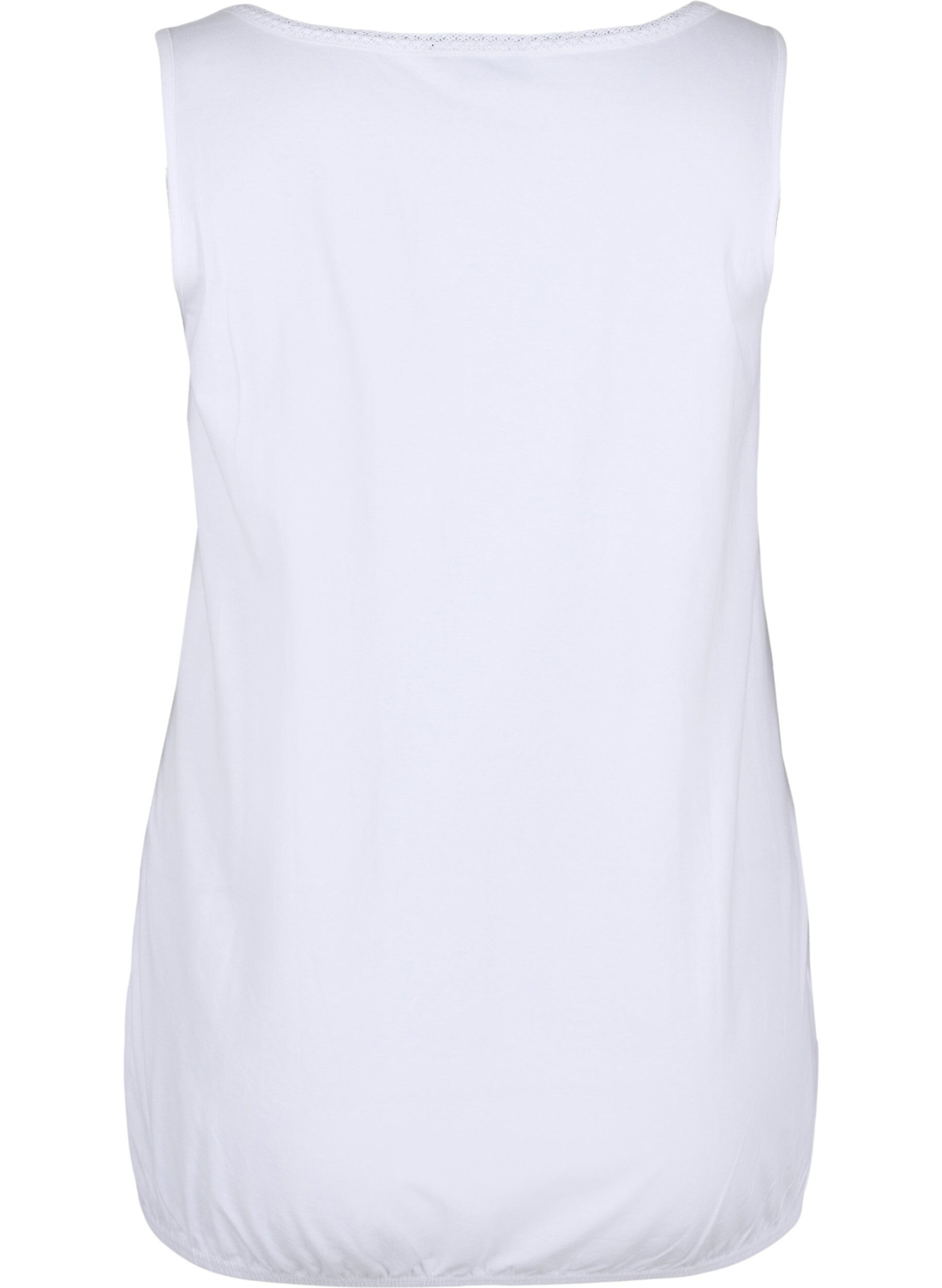 Zizzifashion Cotton top with rounded neckline and lace trim, Bright White, Packshot image number 1