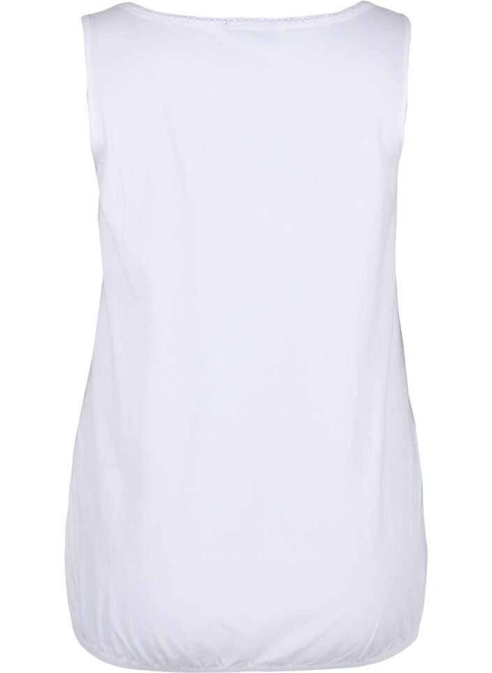 Cotton top with rounded neckline and lace trim, Bright White, Packshot image number 1