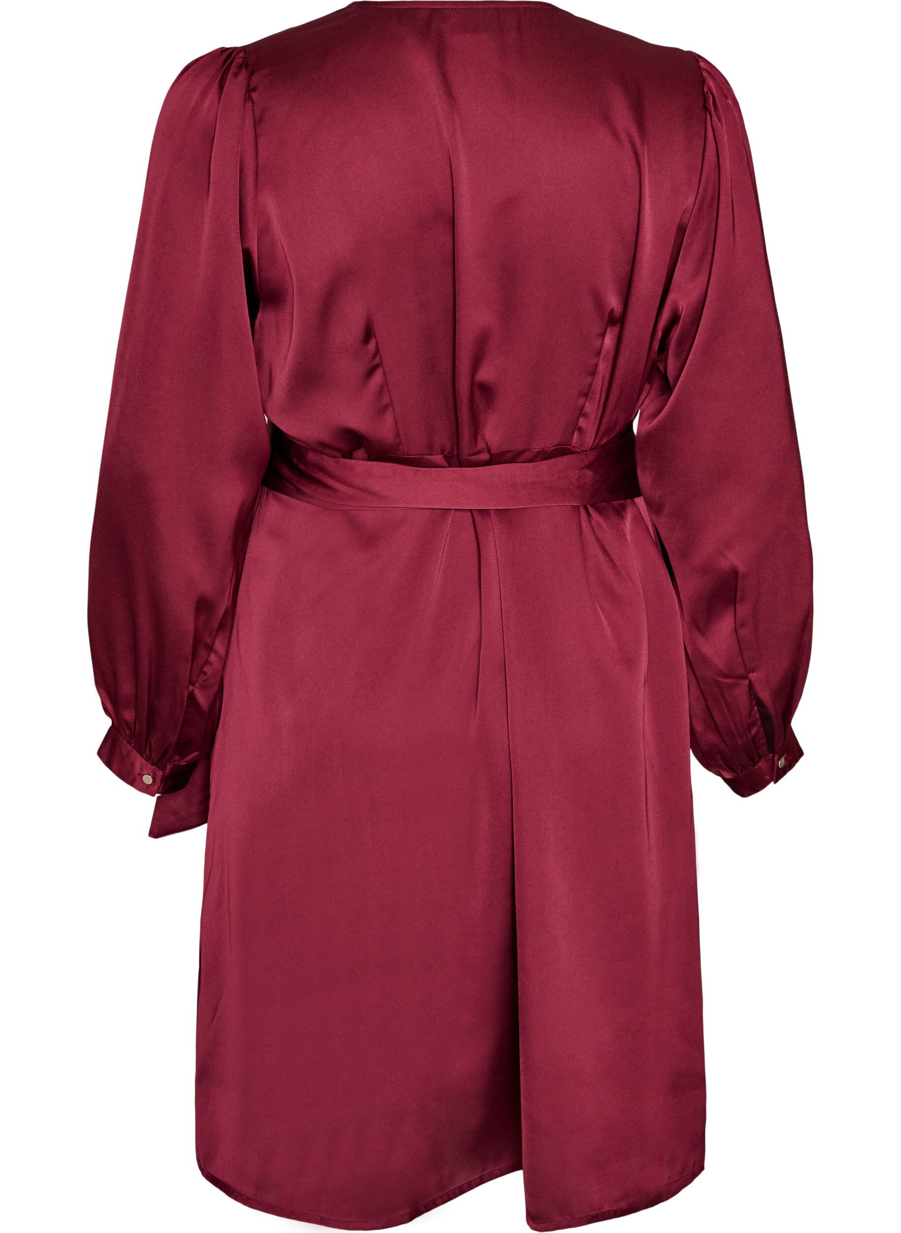 ZizzifashionShort satin dress with wrap design, Red, Packshot image number 1