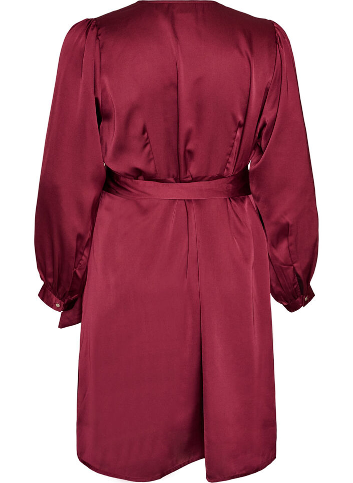 Short satin dress with wrap design, Red, Packshot image number 1