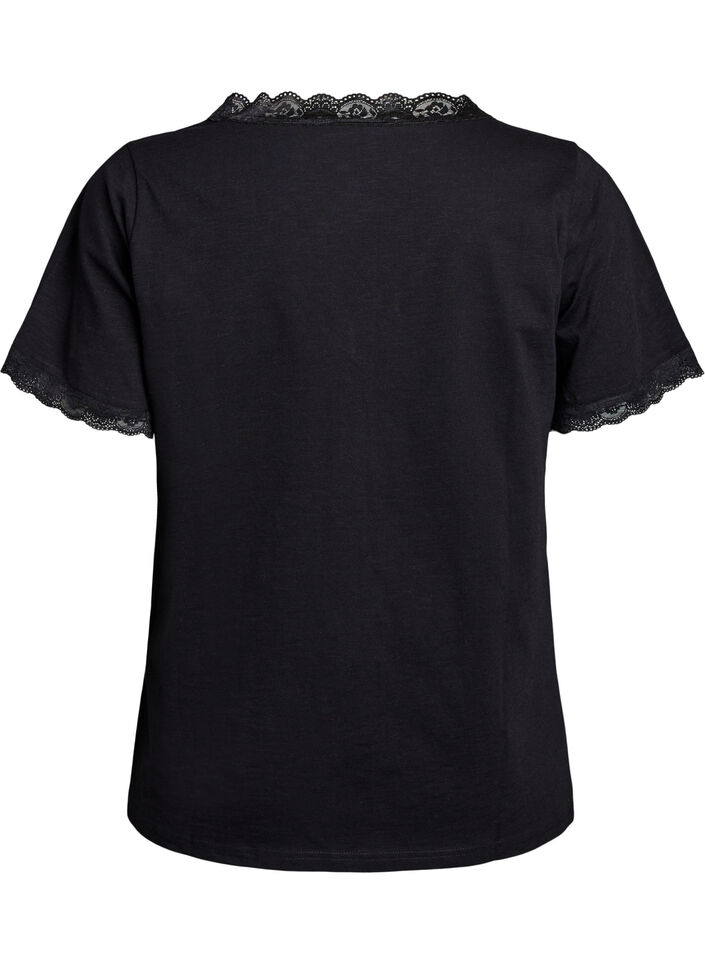 T-shirt with lace trim, Black, Packshot image number 1