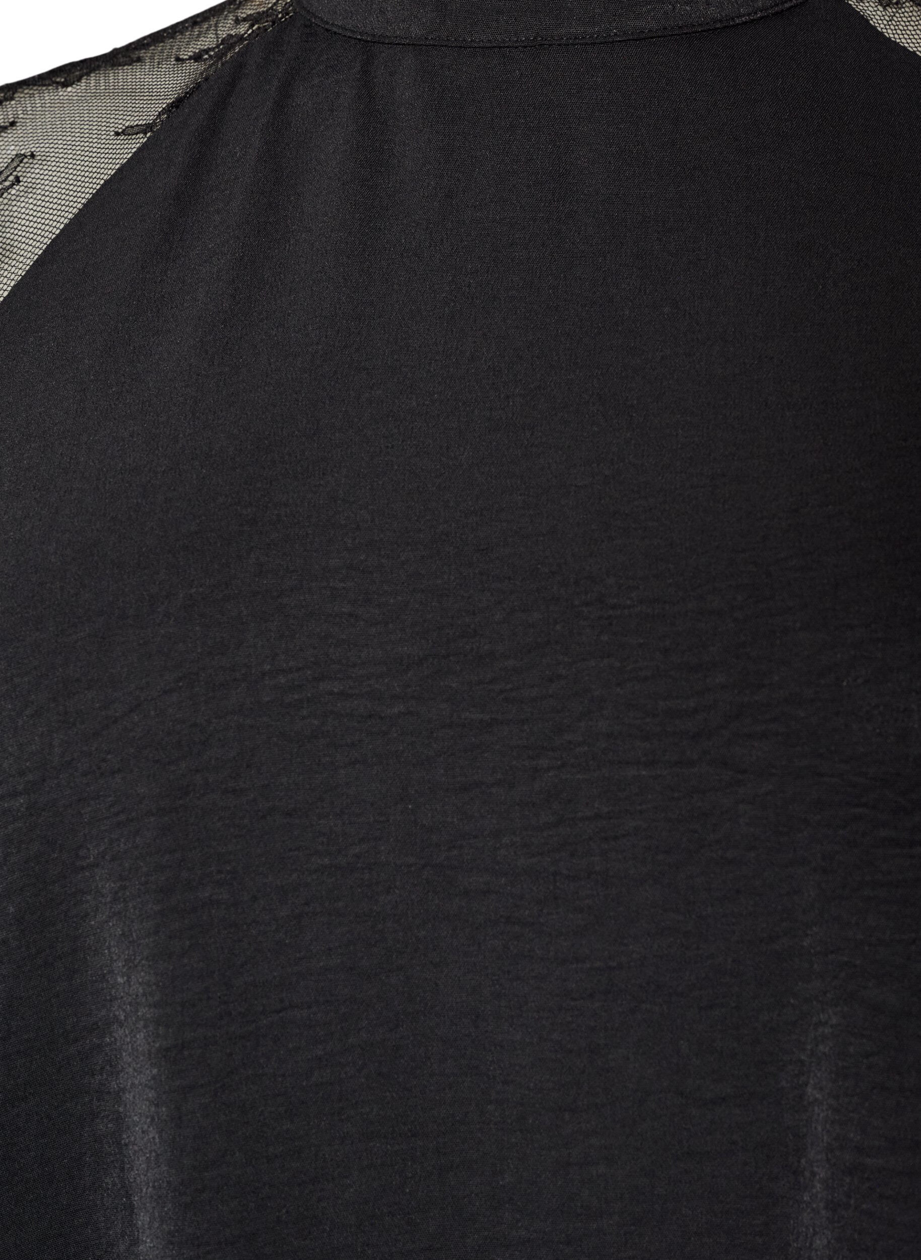 ZizzifashionBlouse with short lace sleeves and high neck, Black, Packshot image number 2