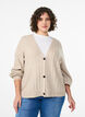 Cardigan with a ribbed texture and balloon sleeves, Beige, Model image number 0