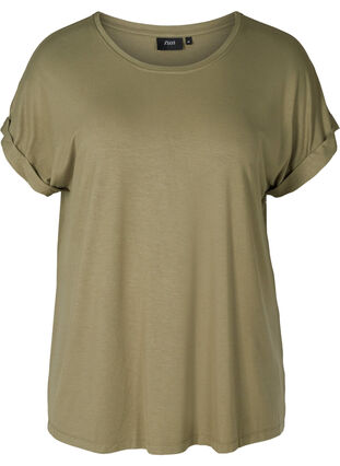 Round neck t-shirt made from a viscose mix, Deep Lichen Green, Packshot image number 0