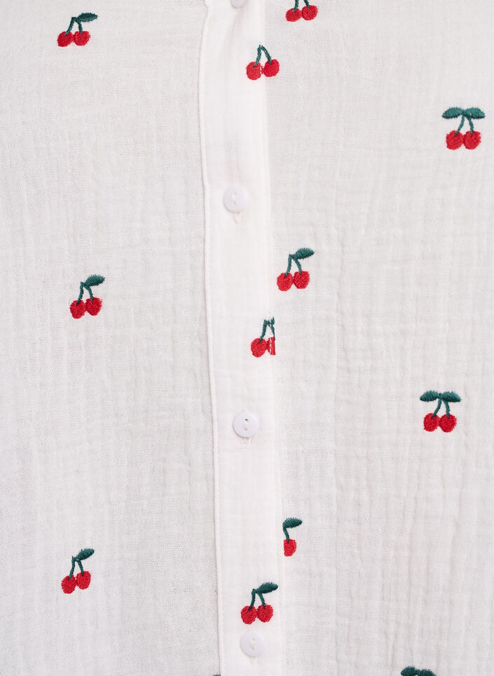 Long-sleeved cotton muslin blouse with embroidered motifs, Vanilla, Packshot image number 2