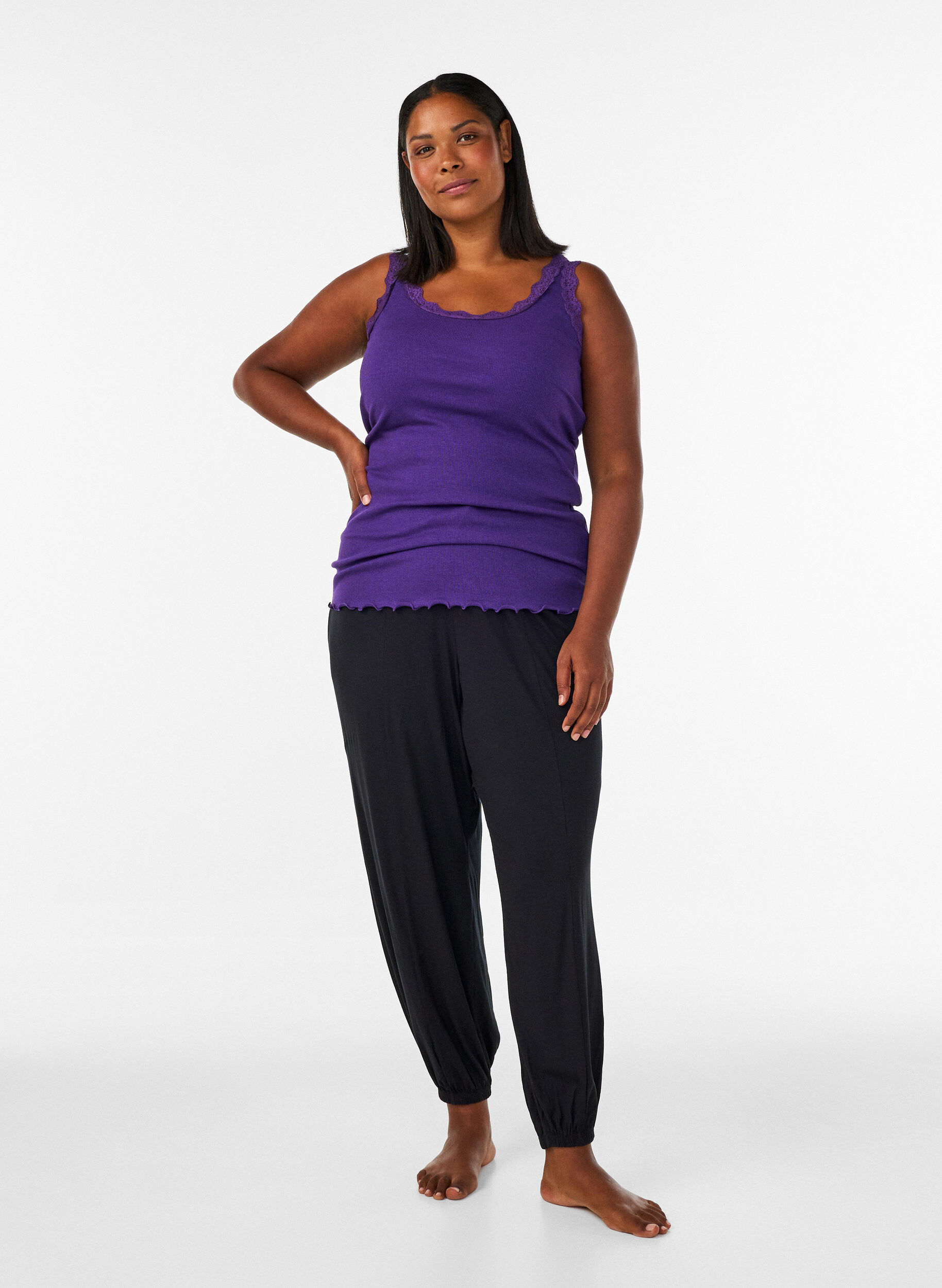 ZizzifashionTop with lace trim, Purple, Model image number 1