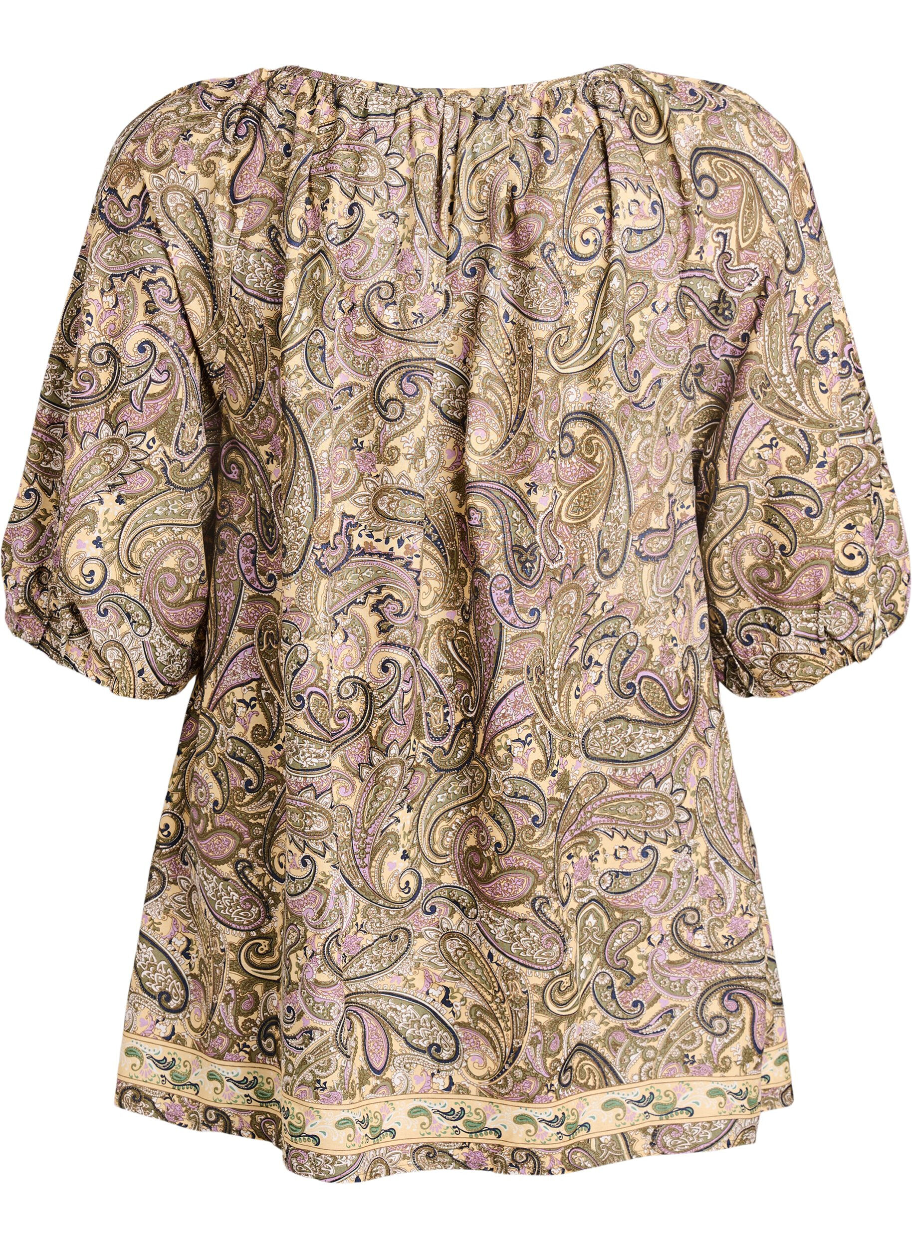 Zizzifashion Viscose blouse with paisley print and tie-string, Yellow, Packshot image number 1