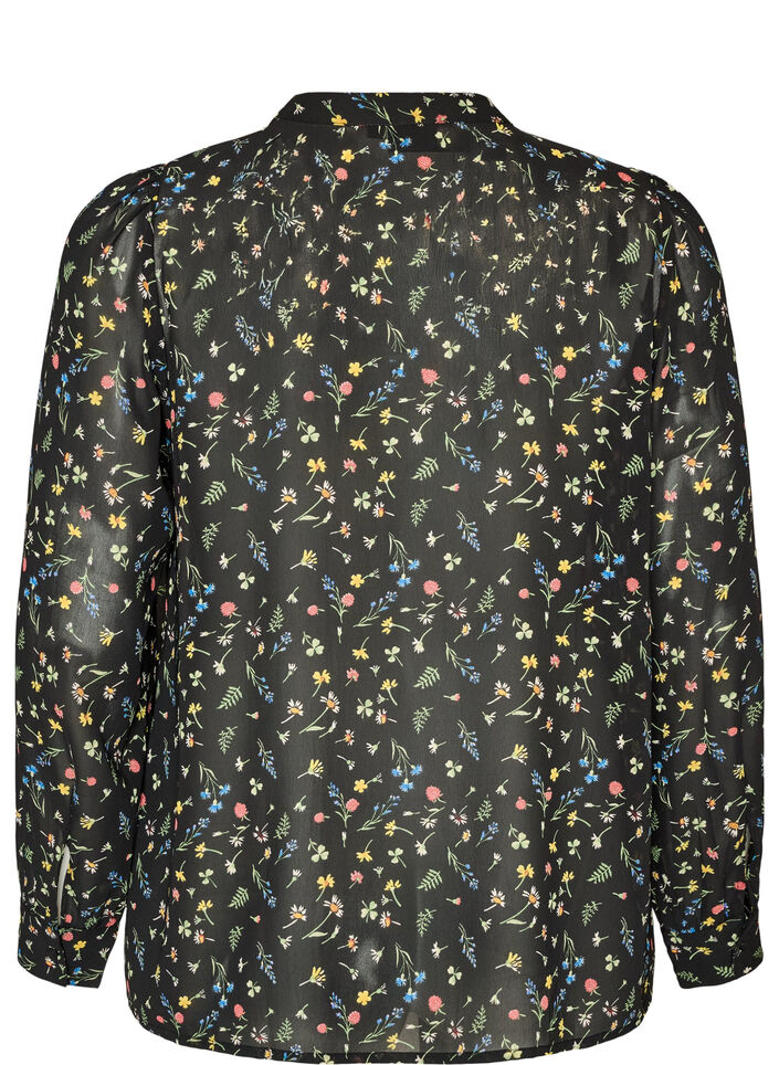 Blouse with all-over print and short button placket, Black, Packshot image number 1