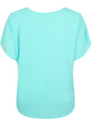 Blouse with short sleeves and a round neckline, Turquoise, Packshot image number 1