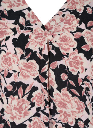 Floral viscose blouse with 3/4 sleeves, Black Flower AOP, Packshot image number 2