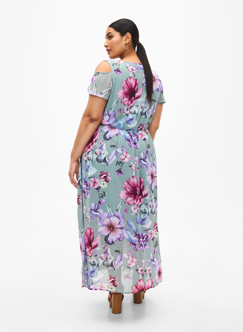 Floral maxi dress with shoulder detail, Chinois Green AOP, Model image number 1