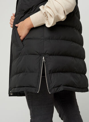 Long body warmer with a hood and button fastening, Black, Model image number 2