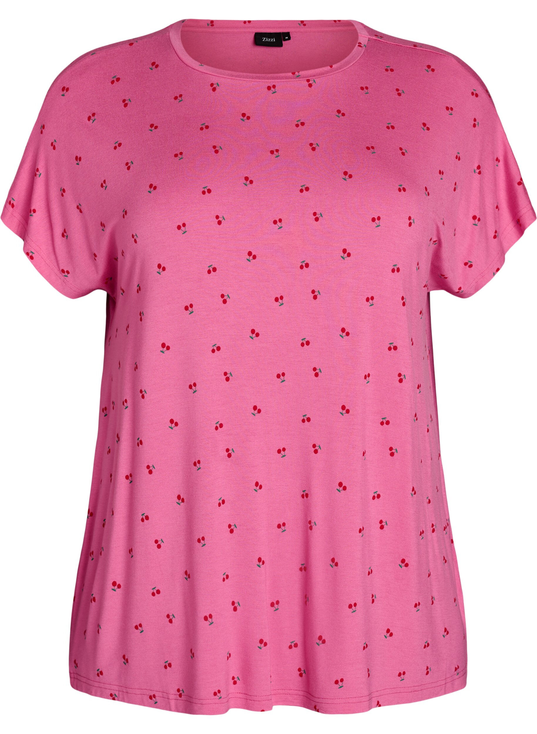 Zizzifashion Pyjama T-shirt in viscose with all-over print, Pink, Packshot image number 0