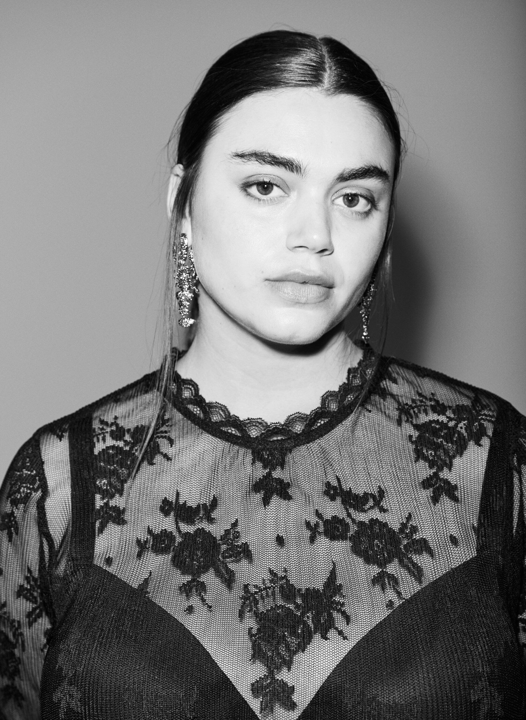 Zizzifashion Long-sleeved mesh blouse with lace pattern, Black, Image image number 0