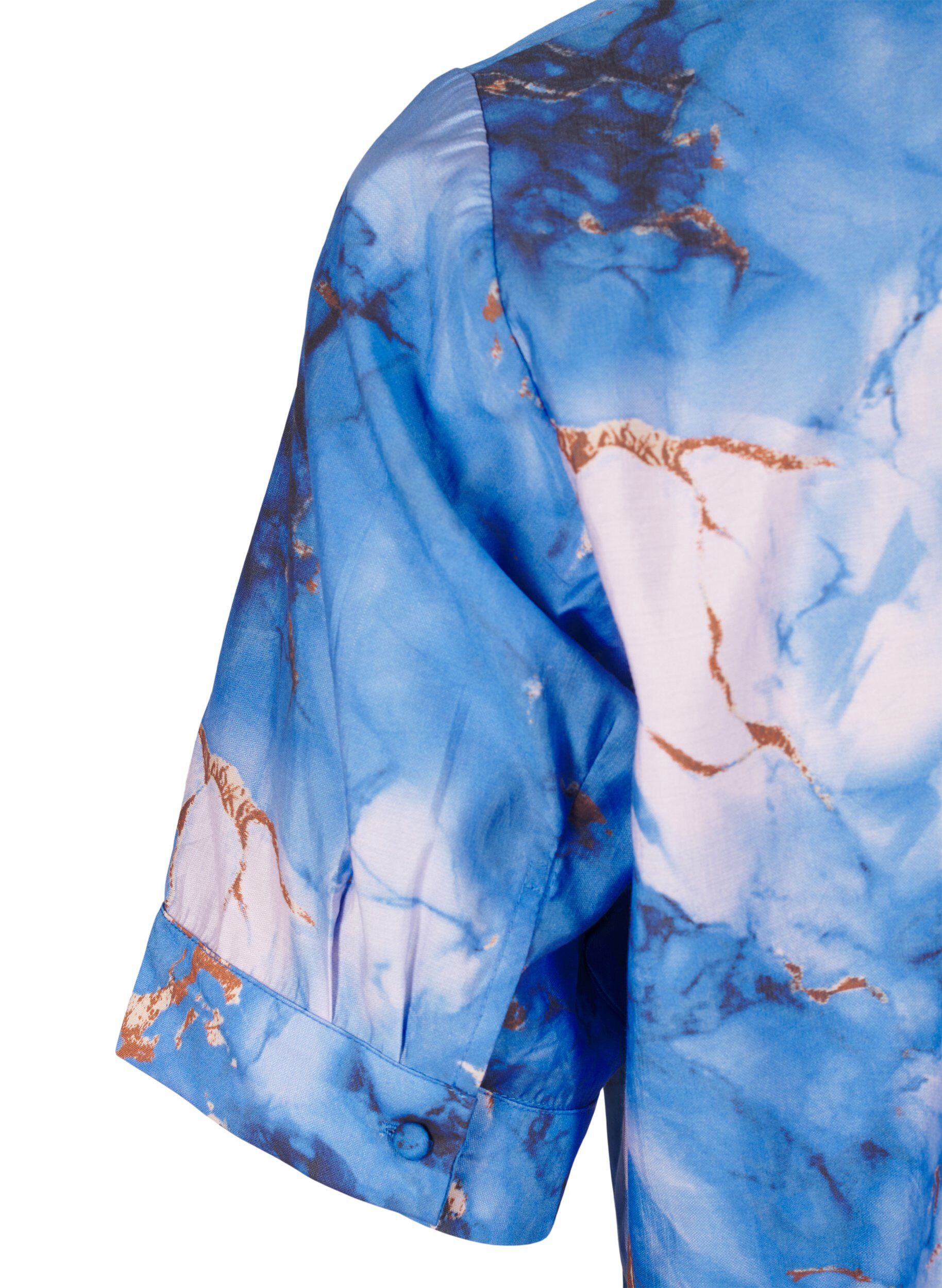 Zizzifashion Viscose blouse with marble print and short sleeves, Blue, Packshot image number 3