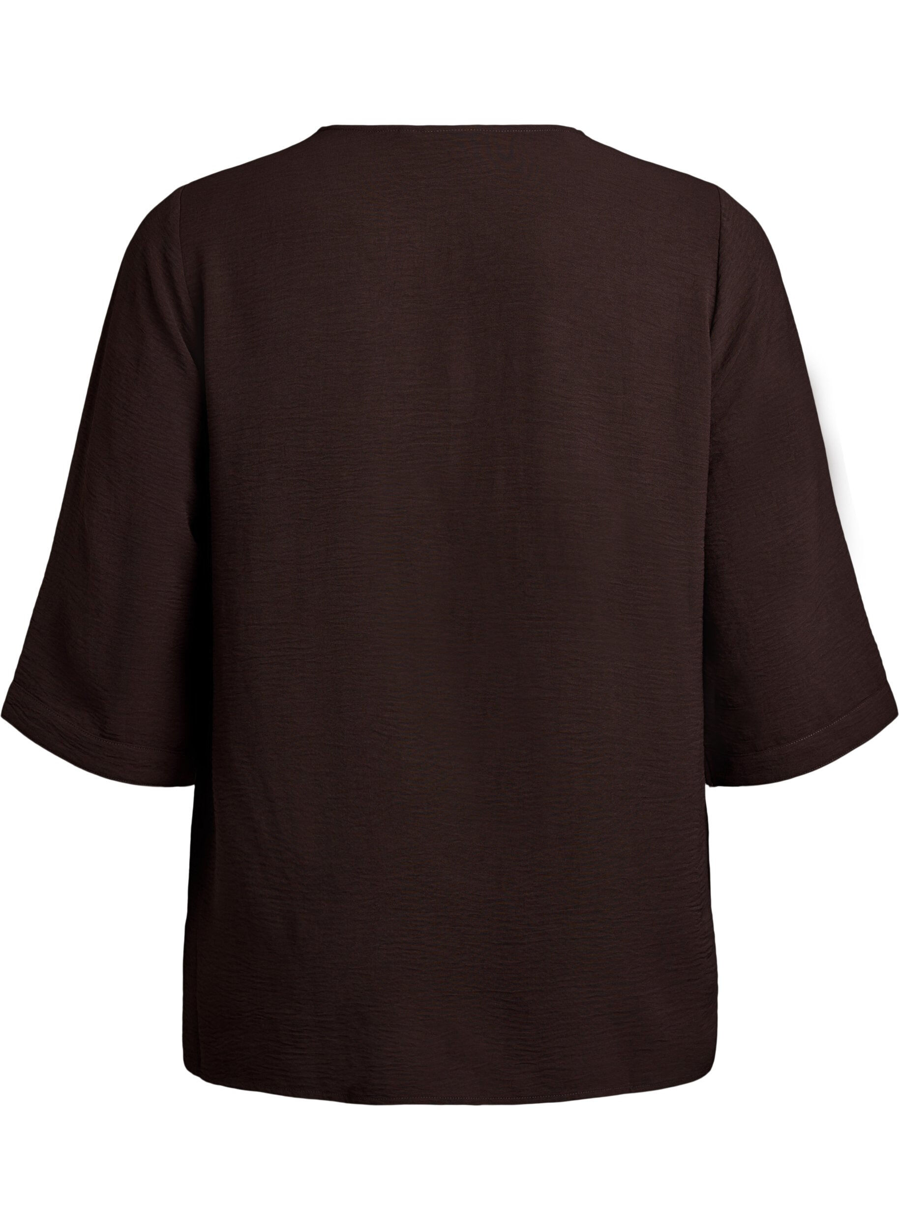 ZizzifashionShirt blouse with V-neck and 3/4 sleeves, Brown, Packshot image number 1