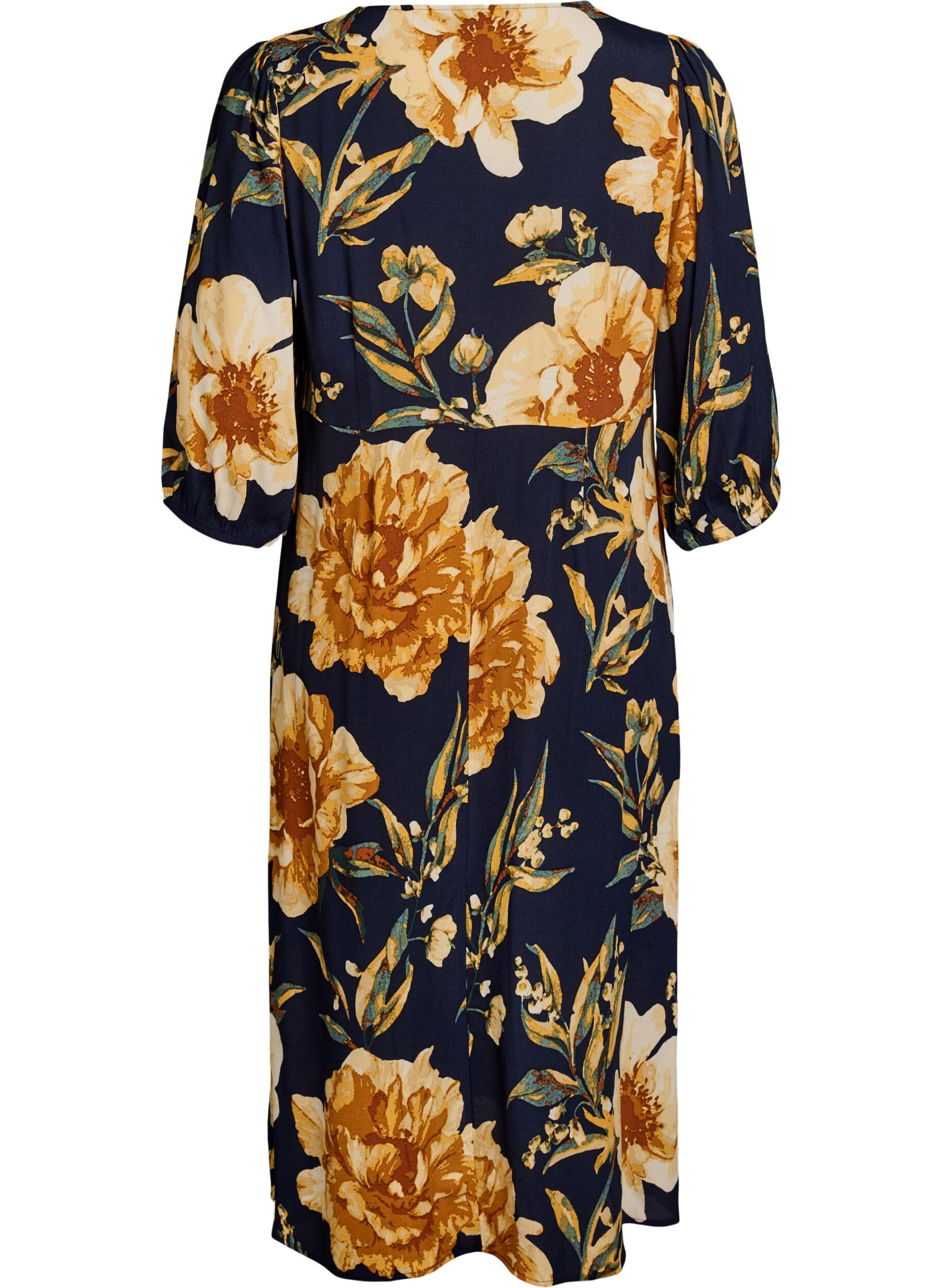 Zizzifashion Midi dress with floral print and 3/4 sleeves, Blue, Packshot image number 1