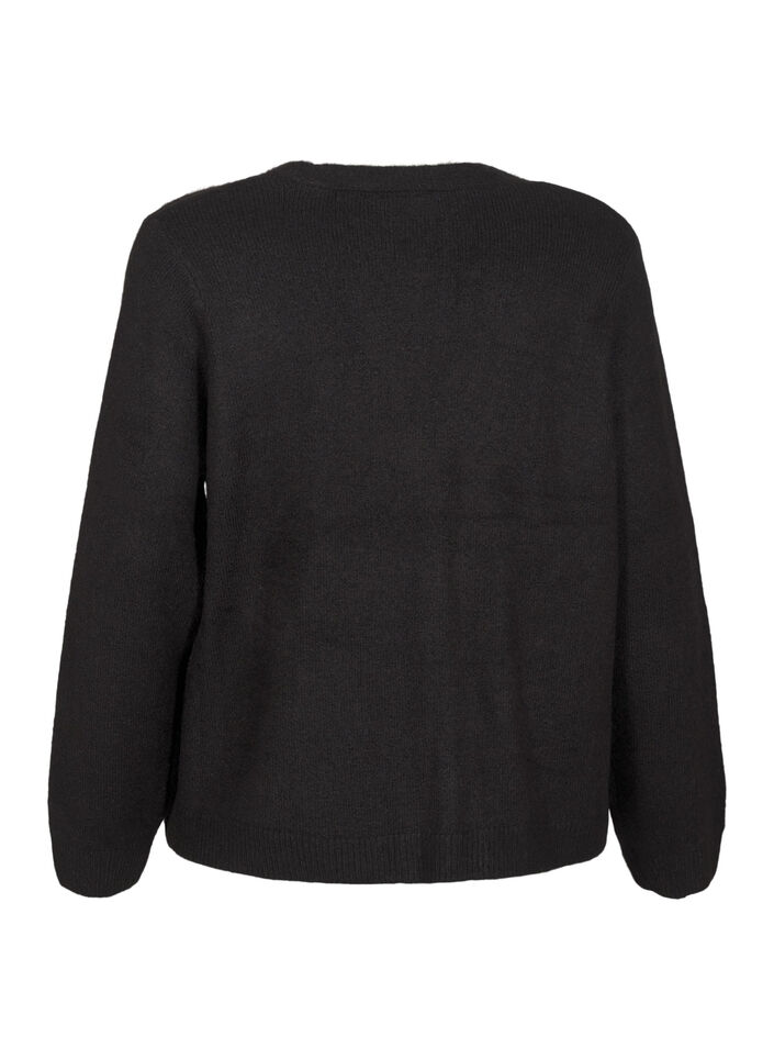 Knitted cardigan with a silver bow, Black, Packshot image number 1