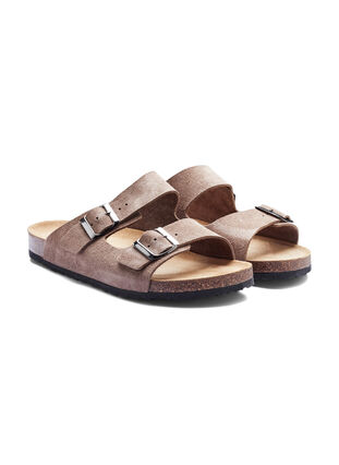 Suede sandals with wide fit, Taupe, Packshot image number 1