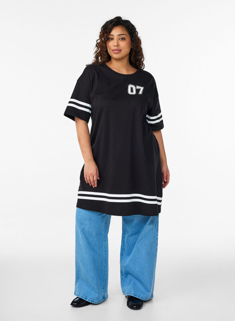 Short T-shirt dress with sporty details, Black, Model image number 1