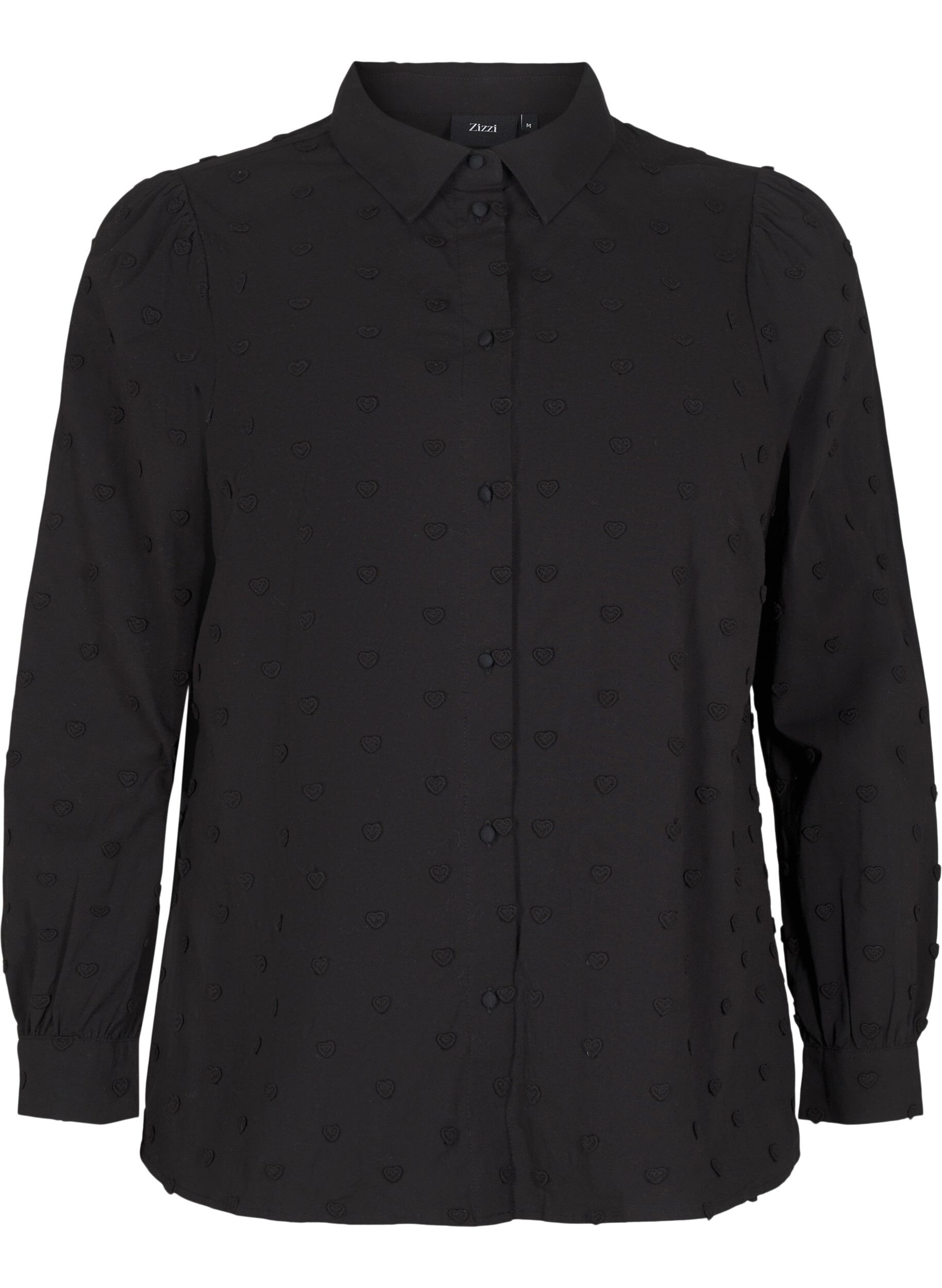 Zizzifashion Shirt with collar and sewn-on hearts, Black, Packshot image number 0