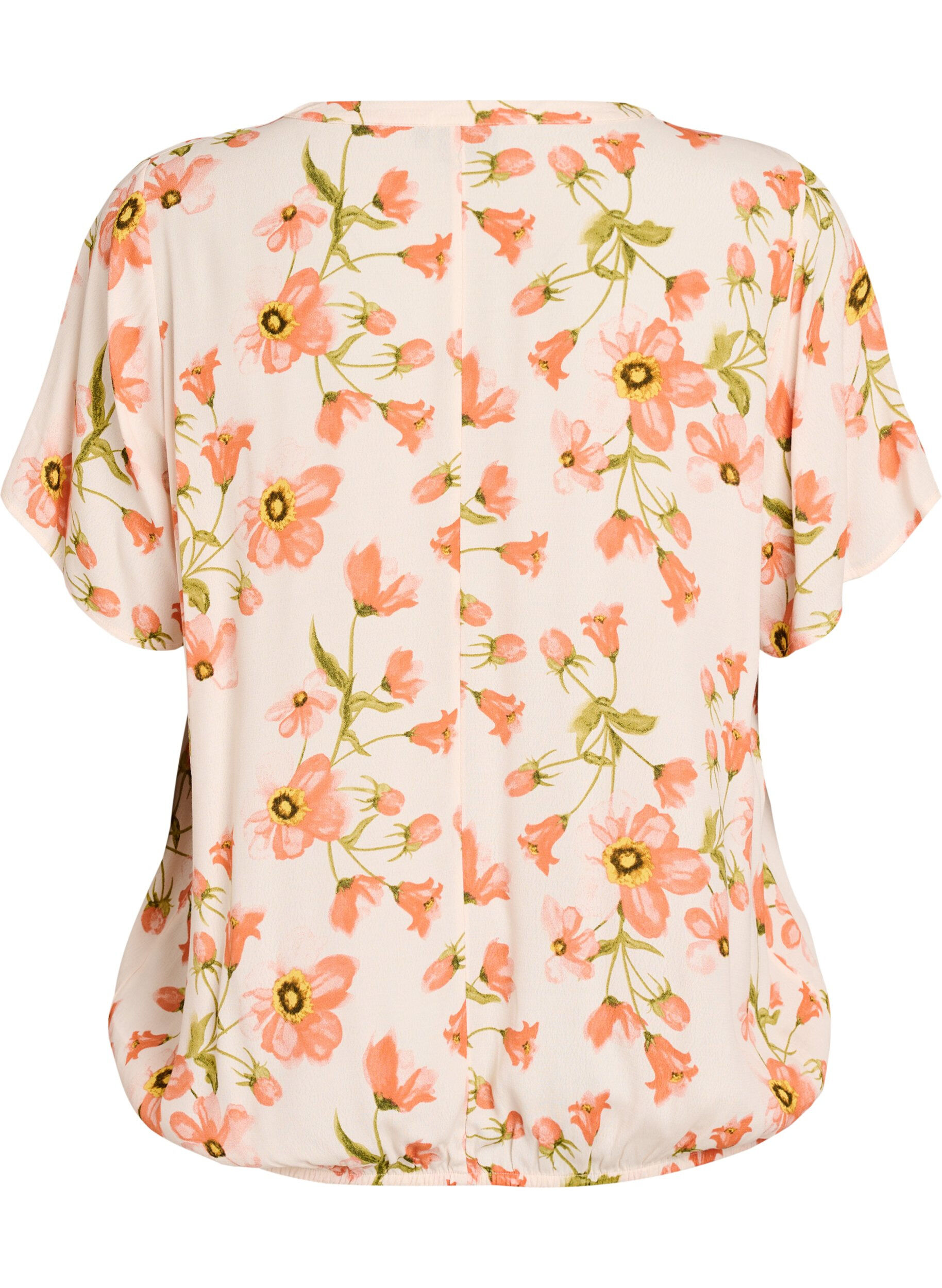 Zizzifashion Viscose blouse with floral print and short sleeves, Vanilla, Packshot image number 1