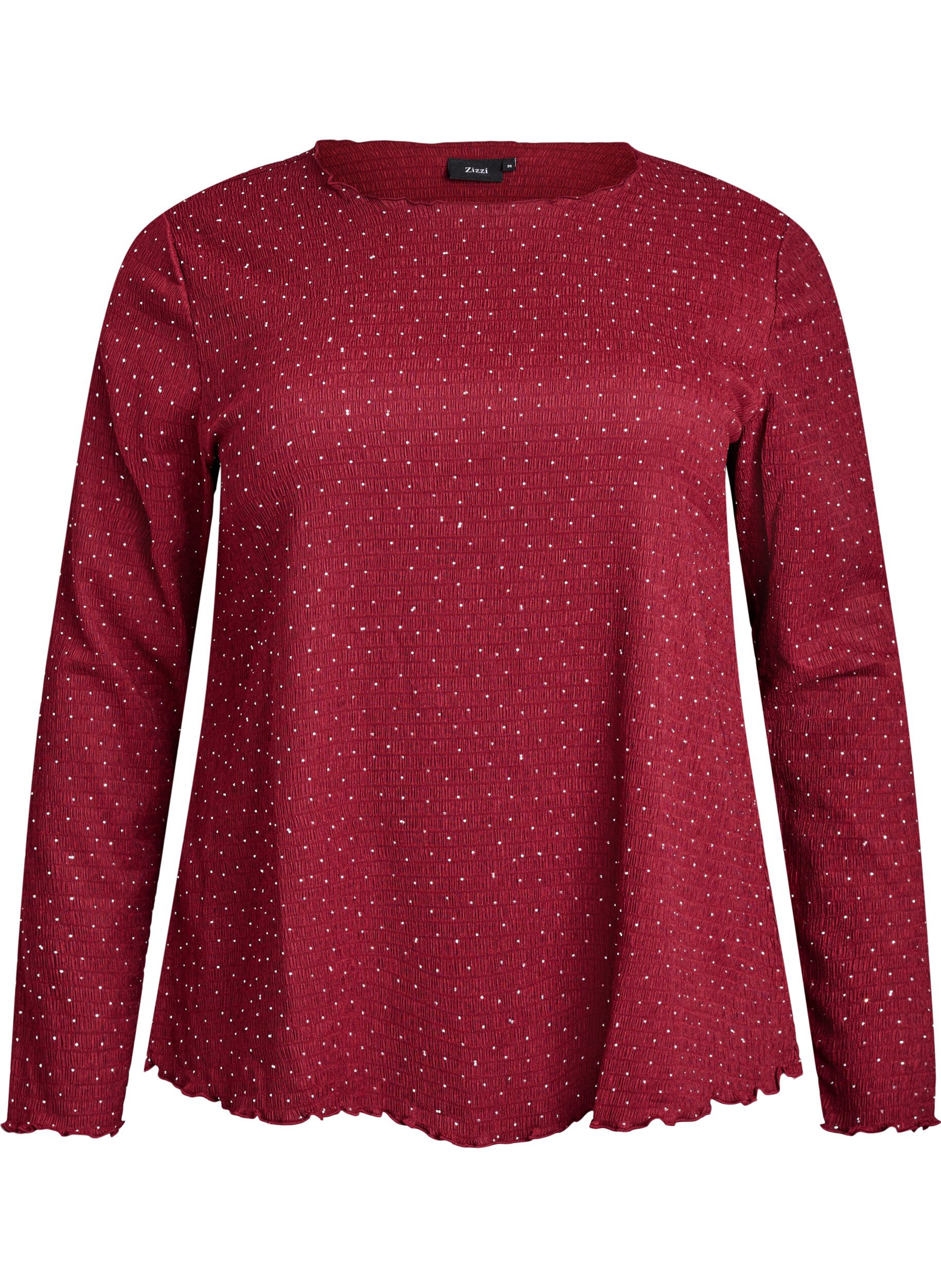 Long-sleeved blouse with rhinestones
