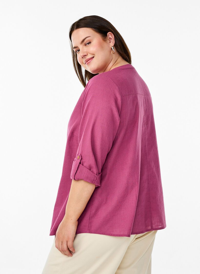 Cotton shirt blouse with a v-neck, Red, Model image number 2