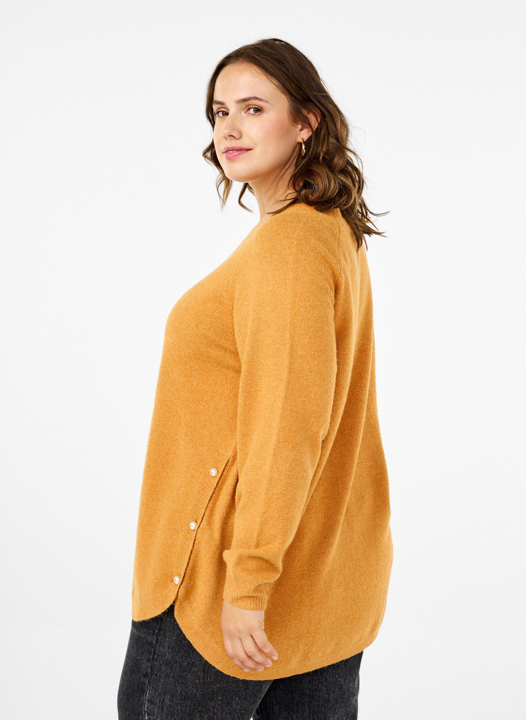 Zizzifashion Knitted blouse with bead details, Yam White Mel., Model image number 1