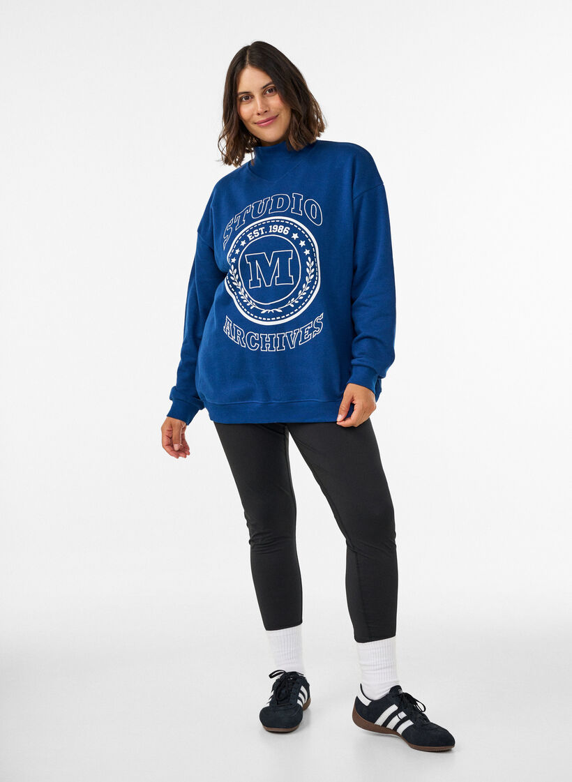 Sweatshirt with a high neck and sporty front motif, Blue, Model image number 1