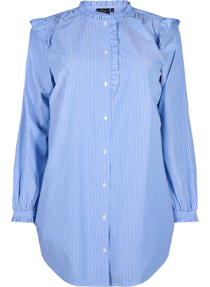 Striped tunic with ruffle details, Princess Blue W. St., Packshot image number 0