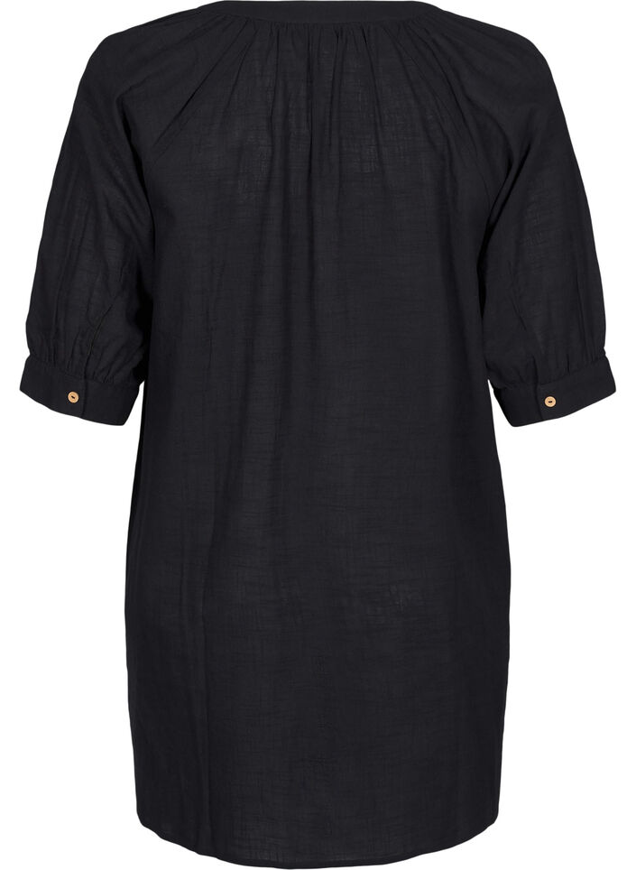 Cotton tunic with a V-neck, Black, Packshot image number 1
