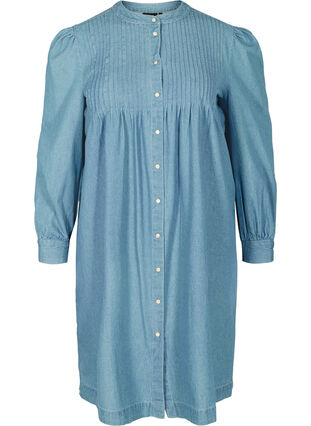 Long-sleeved denim dress with puff sleeves, Blue denim ASS, Packshot image number 0
