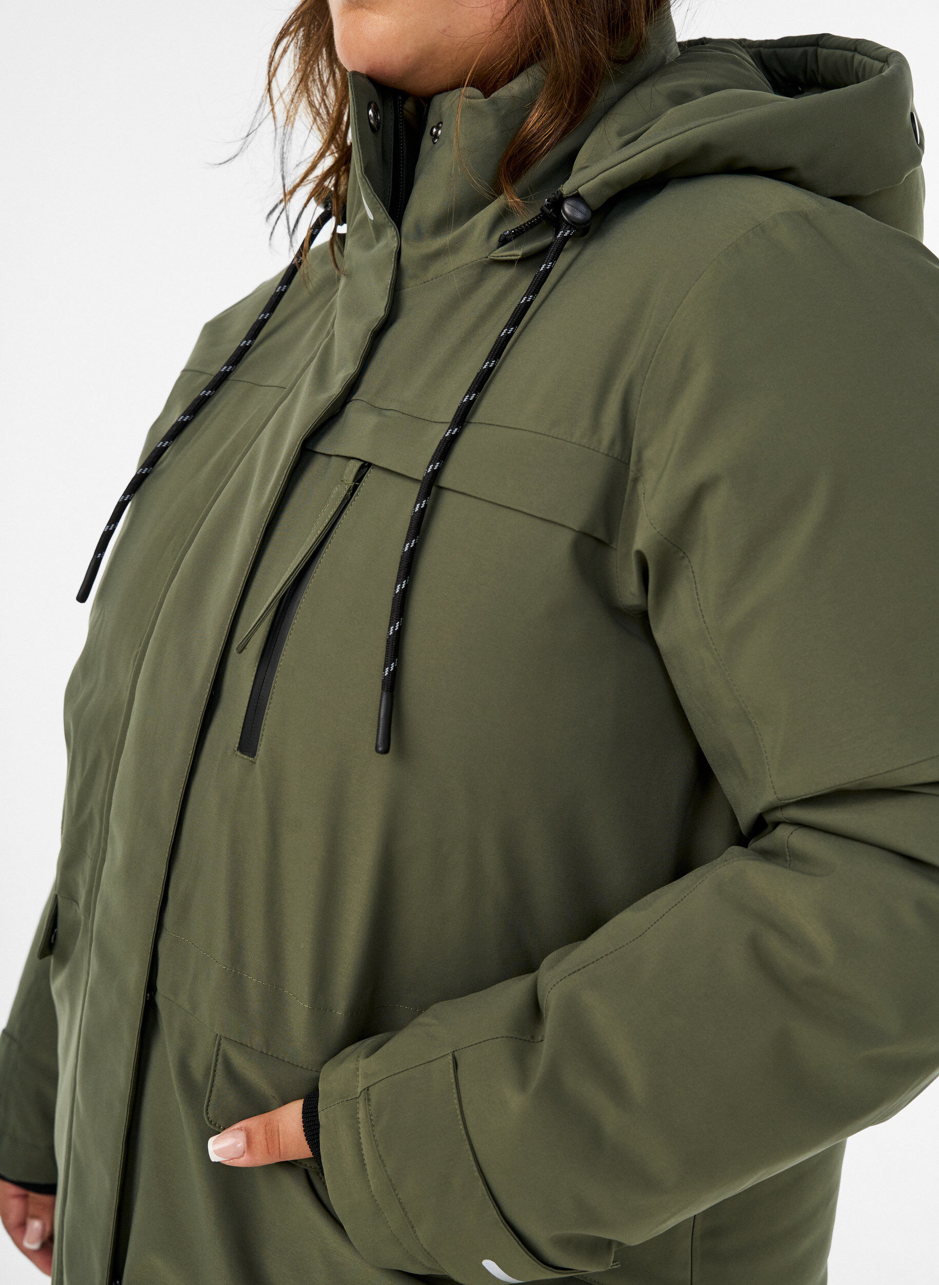 ZizzifashionWater-repellent parka with a hood and functional details, Green, Model image number 3