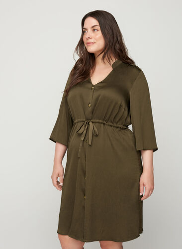 Dress with buttons and a waist tie, Ivy Green, Model image number 0