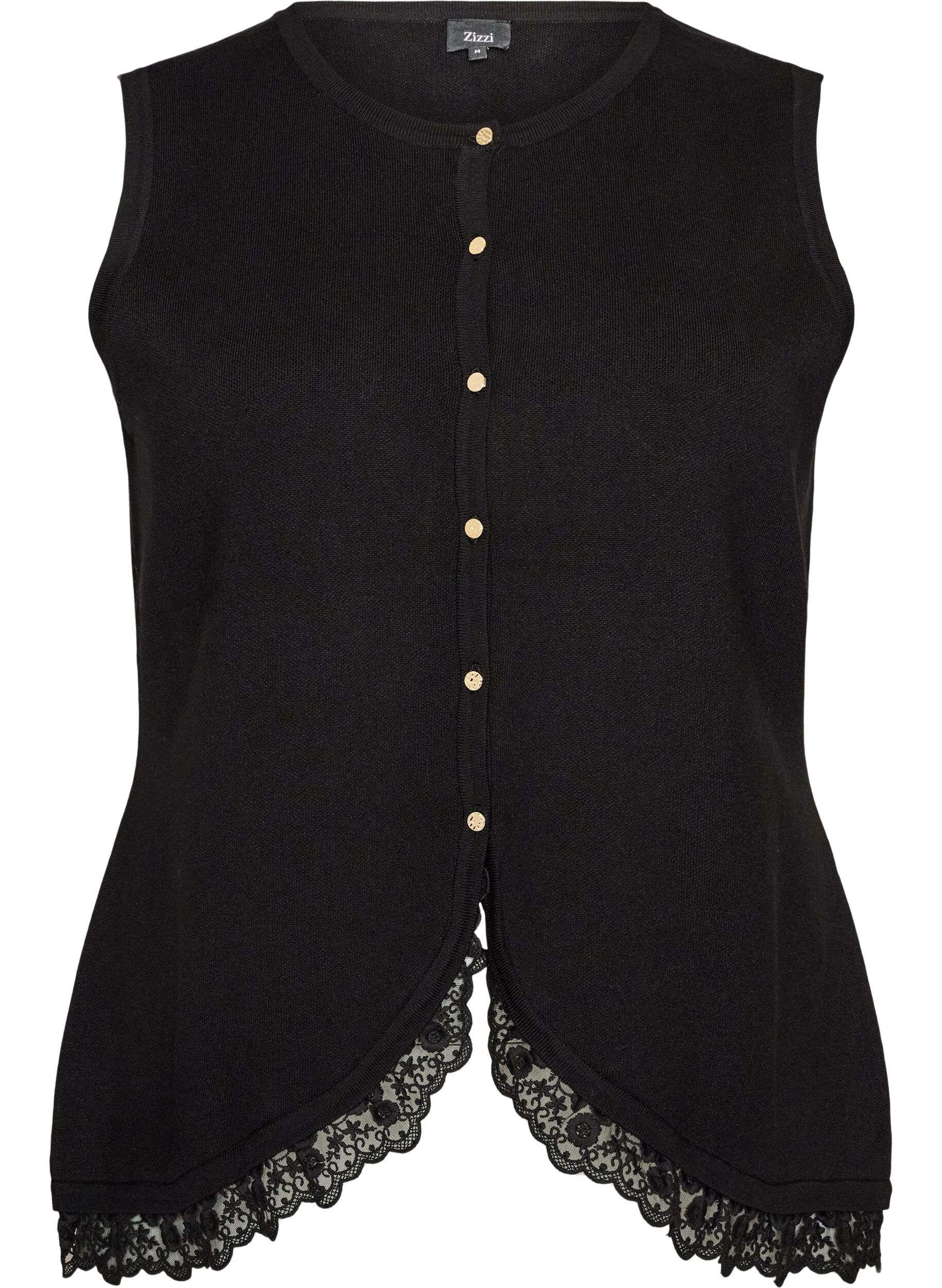 Knitted vest with lace trim