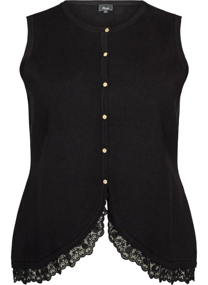 Knitted vest with lace trim, Black, Packshot image number 0