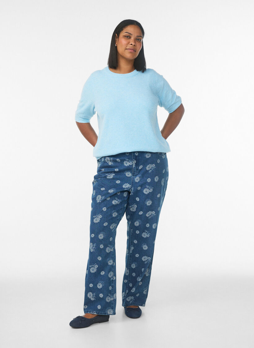Gemma high-waisted floral jeans, Blue, Model image number 0
