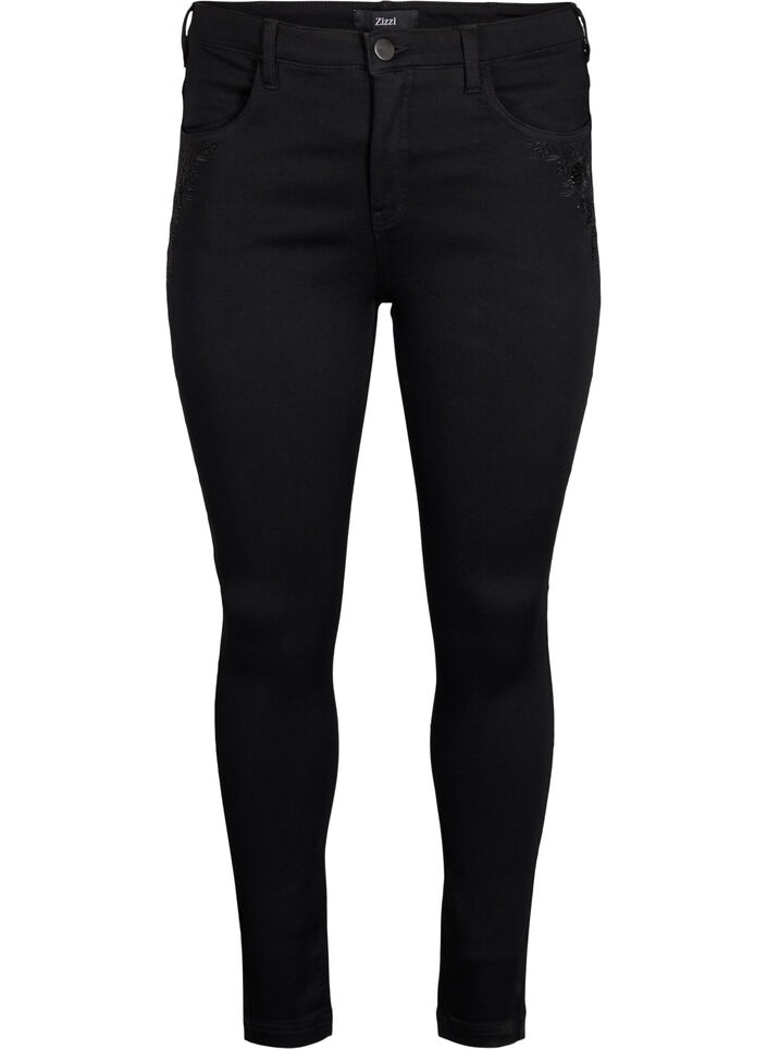 Super slim Amy jeans with embroidery detail, Black, Packshot image number 0