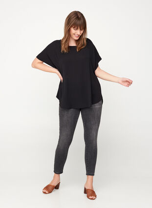 Blouse with short sleeves, Black, Model image number 2