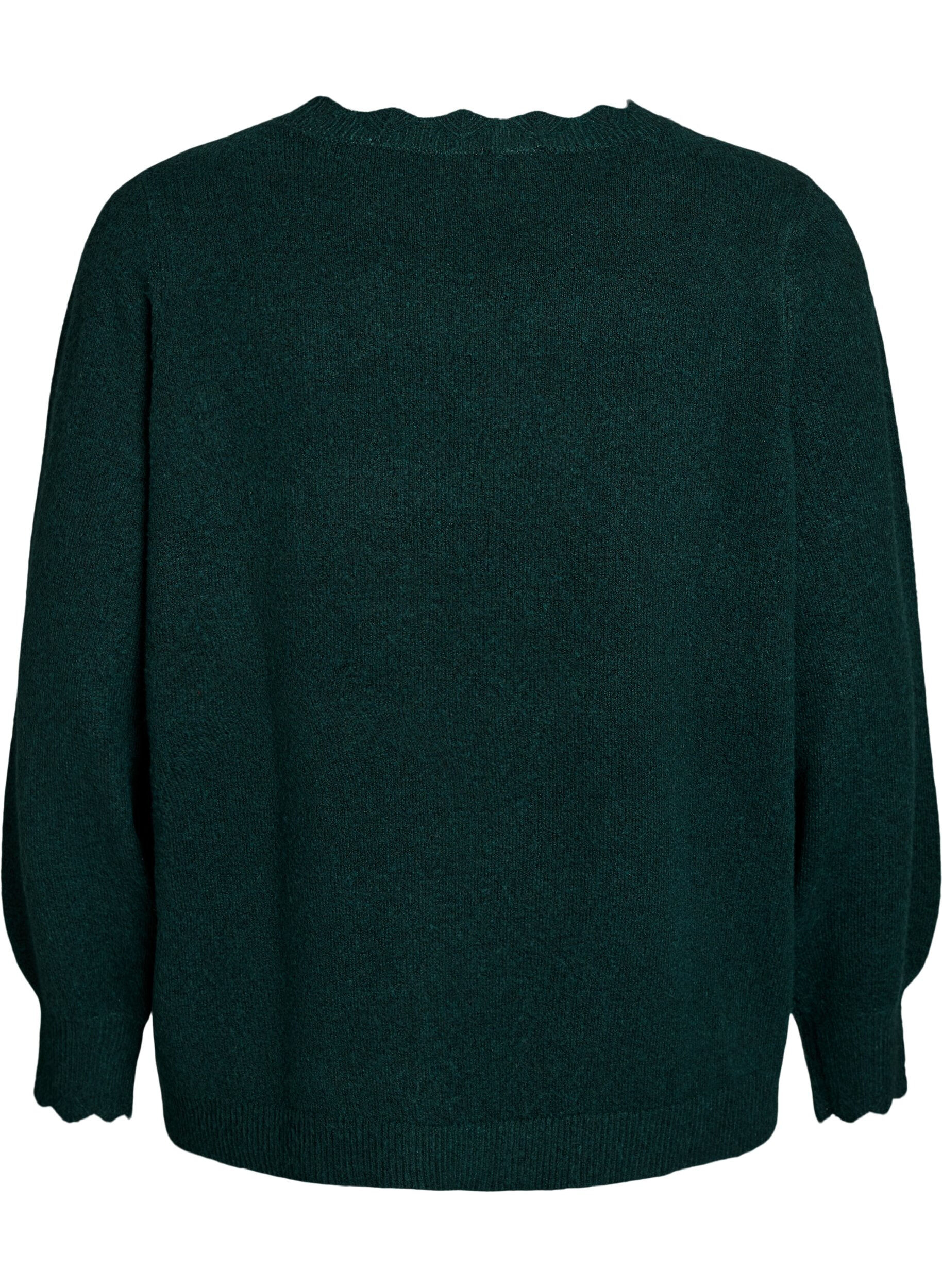 Zizzifashion Knitted blouse with wavy edges, Green, Packshot image number 1
