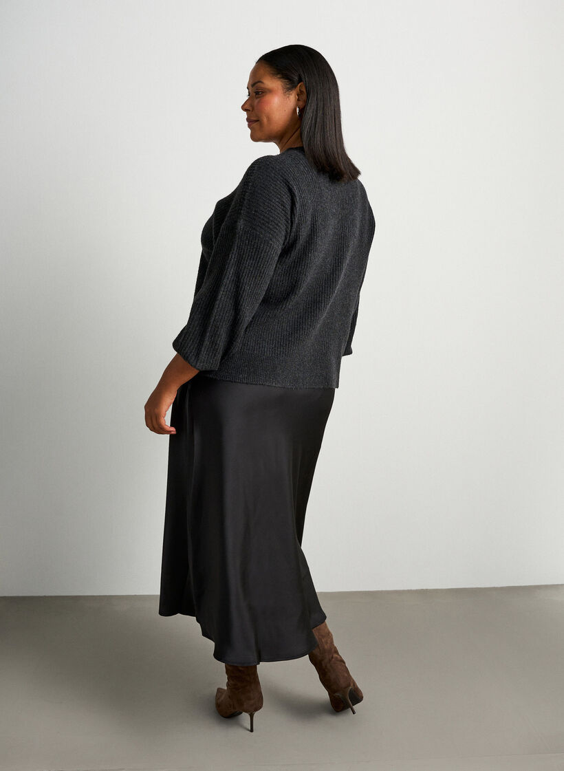 Satin midi skirt, Black, Model image number 2