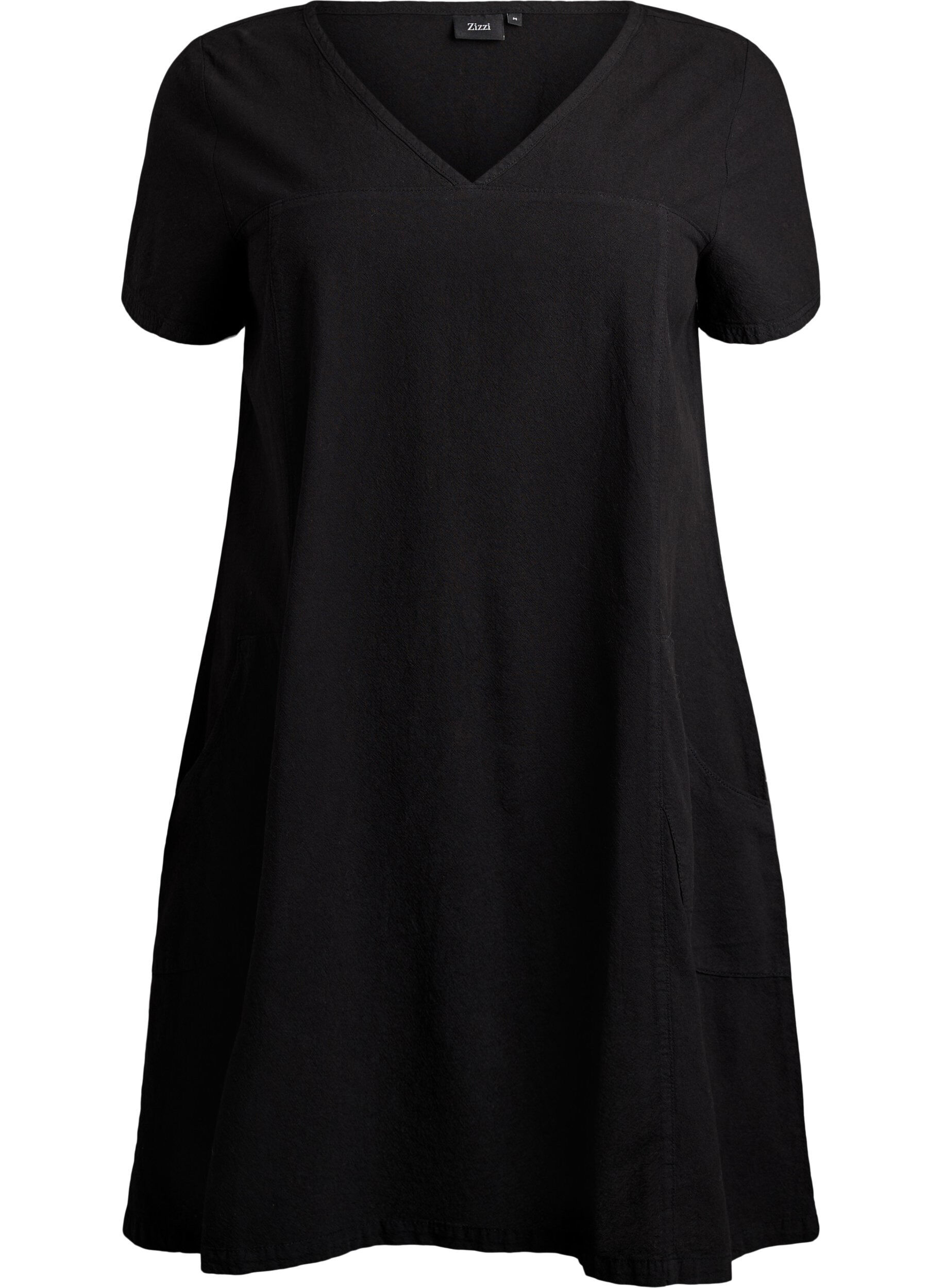 ZizzifashionShort-sleeved cotton dress, Black, Packshot image number 0