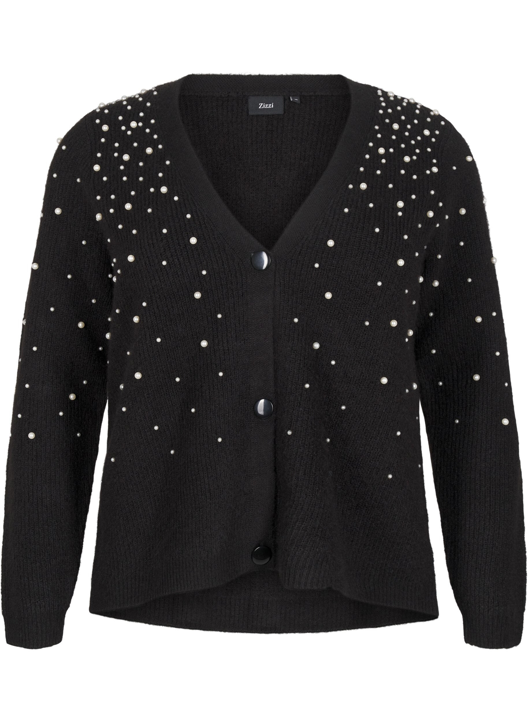 Zizzifashion Knitted cardigan with beads, Black White Pearls, Packshot image number 0
