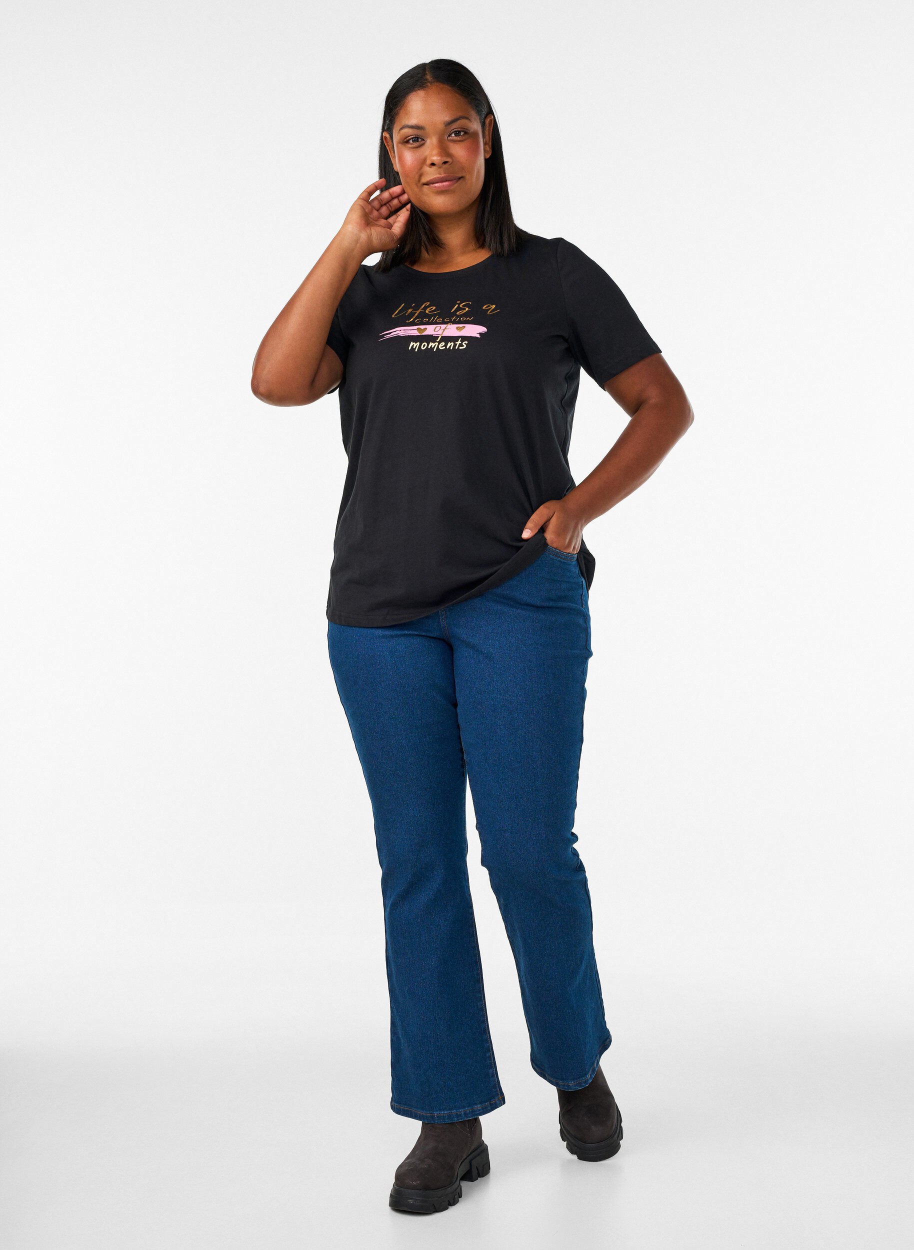 ZizzifashionT-shirt with motif, Black, Model image number 1