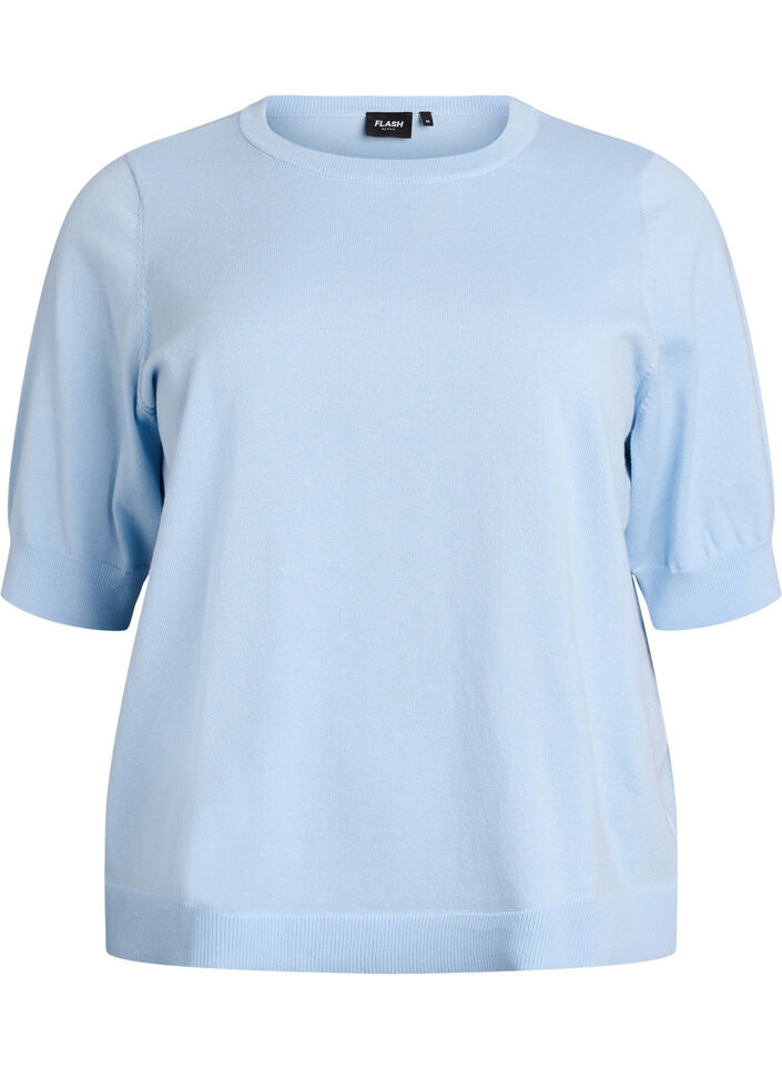 Fine-knit blouse with short sleeves, Light Blue, Packshot image number 0